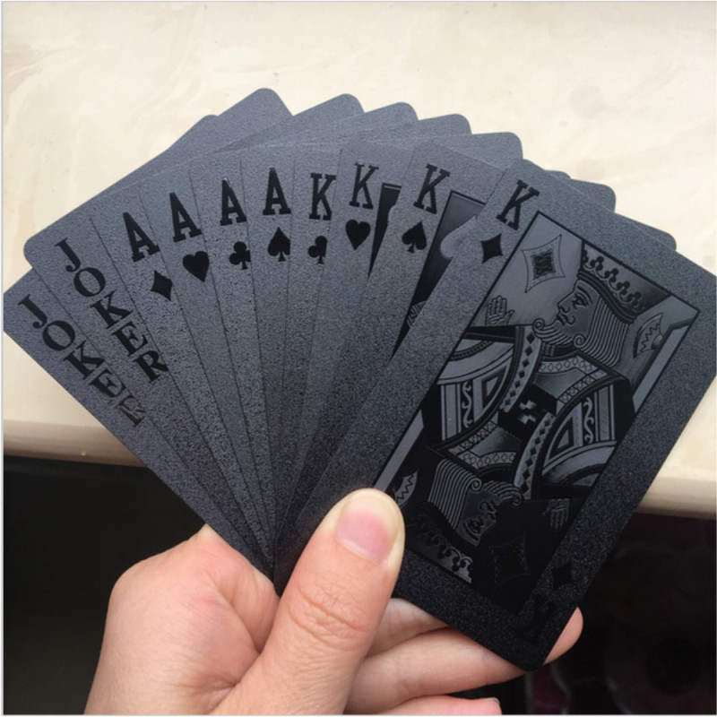 54Pcs Waterproof Plastic Black Geometry Back Poker Playing Cards