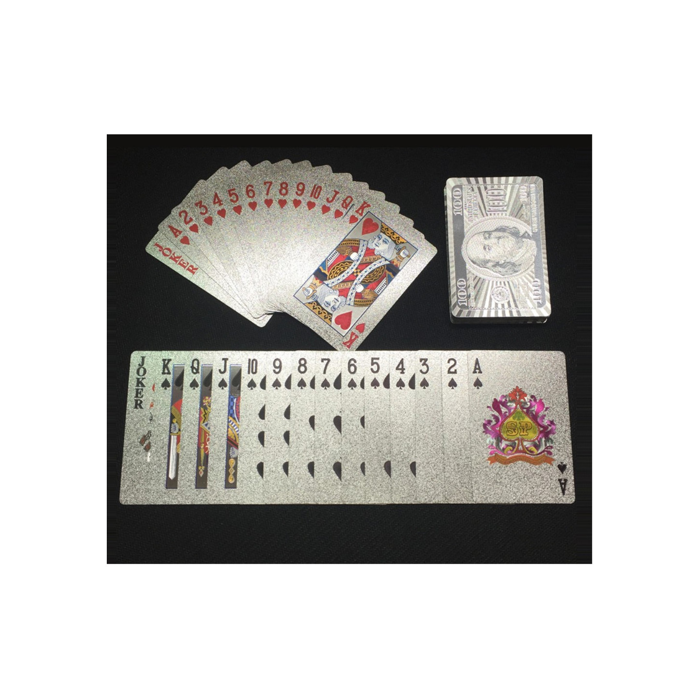 54Pcs Creative Waterproof 100 Dollar Plastic Poker Playing Cards - Silver