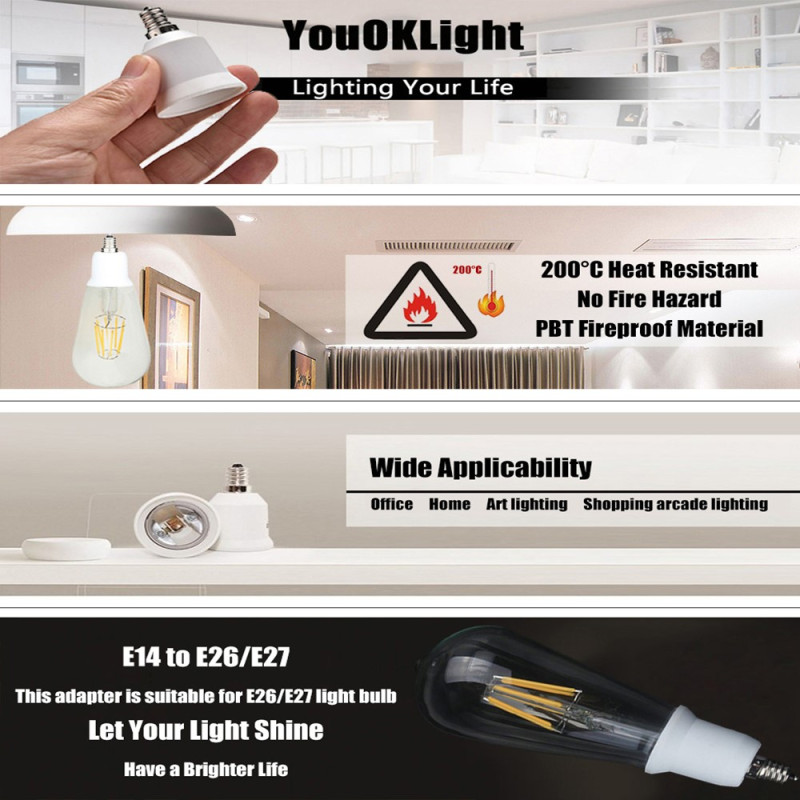 YOUOKLIGHT YK6613 E14 to E26/E27 Light Lamp Bulb Adapter Converter 1Pc