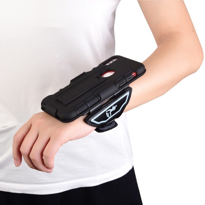 iPhone X 3 - in - 1 PC TPU Hybrid Armband Wristband Case with Kickstand