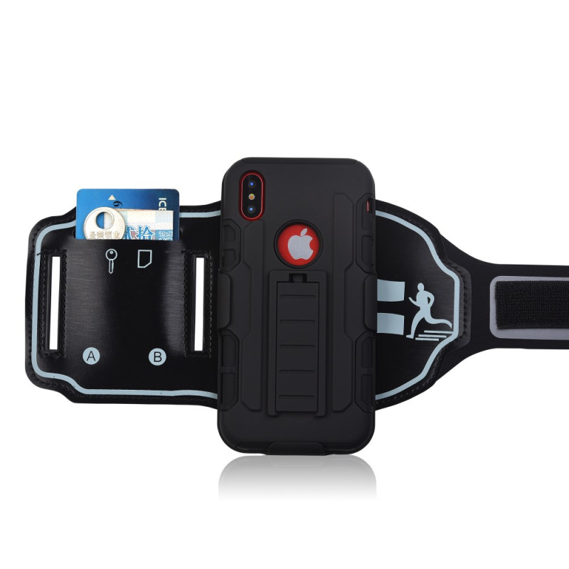 iPhone X 3 - in - 1 PC TPU Hybrid Armband Wristband Suojakuori with Kickstand