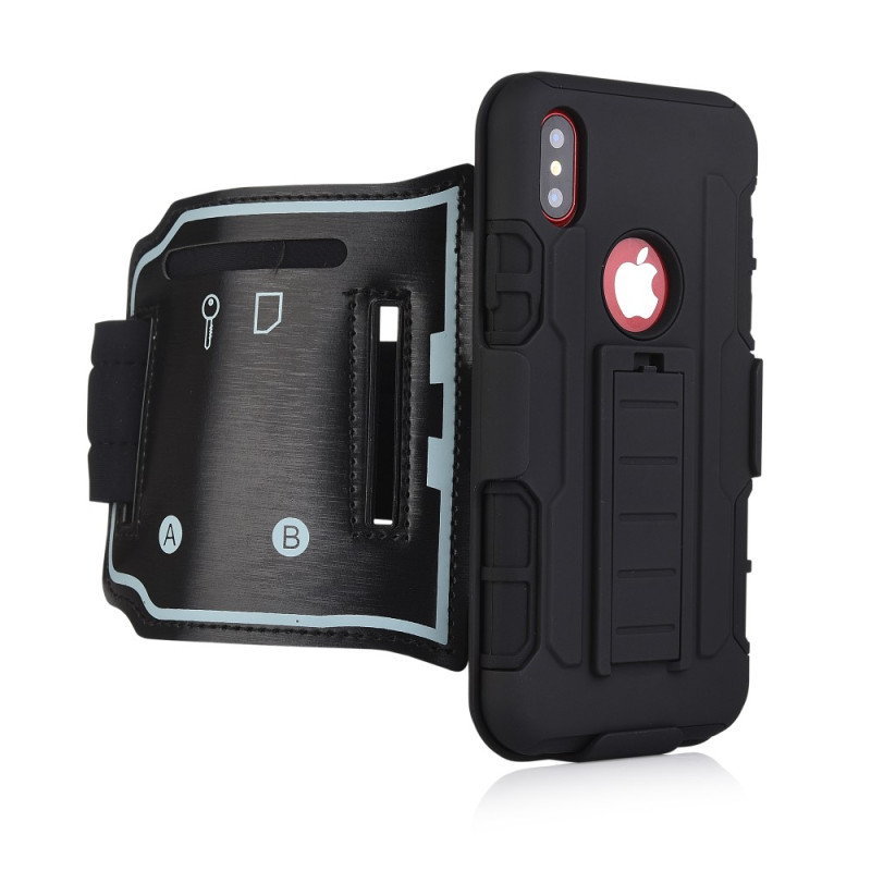 iPhone X 3 - in - 1 PC TPU Hybrid Armband Wristband Case with Kickstand