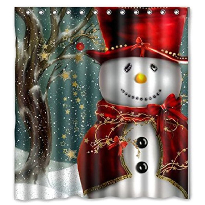 Shower Curtain Christmas Home Decor - Snowman in hat