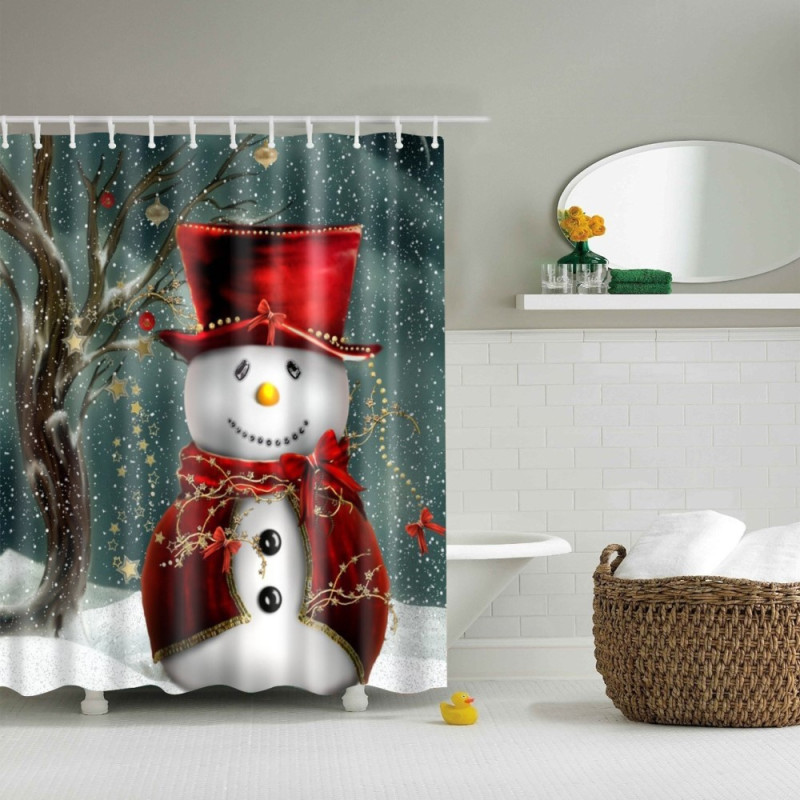 Shower Curtain Christmas Home Decor - Snowman in hat