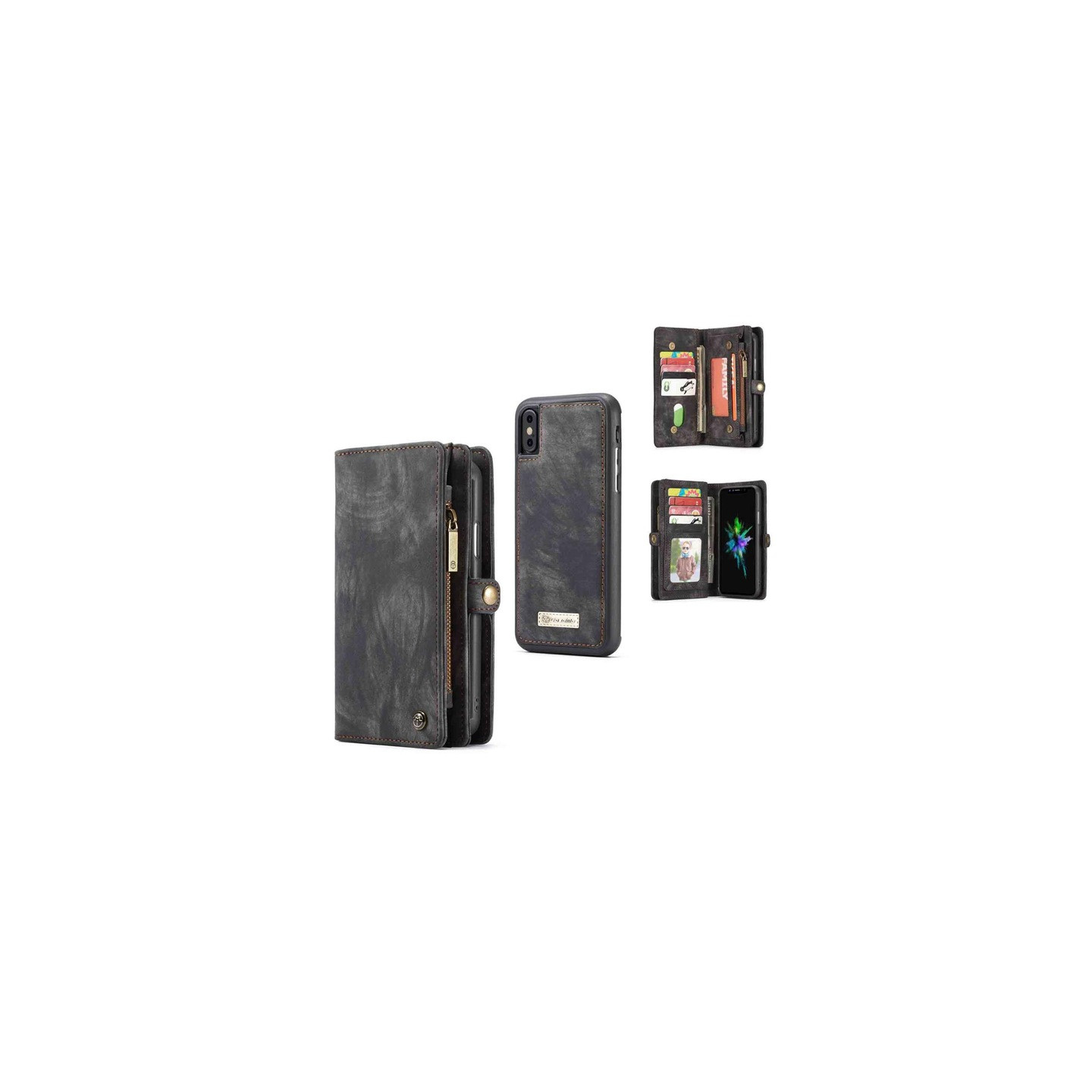 CASEME Aftagelig 2 - i - 1 multi - slot tegnebog til iPhone X/XS