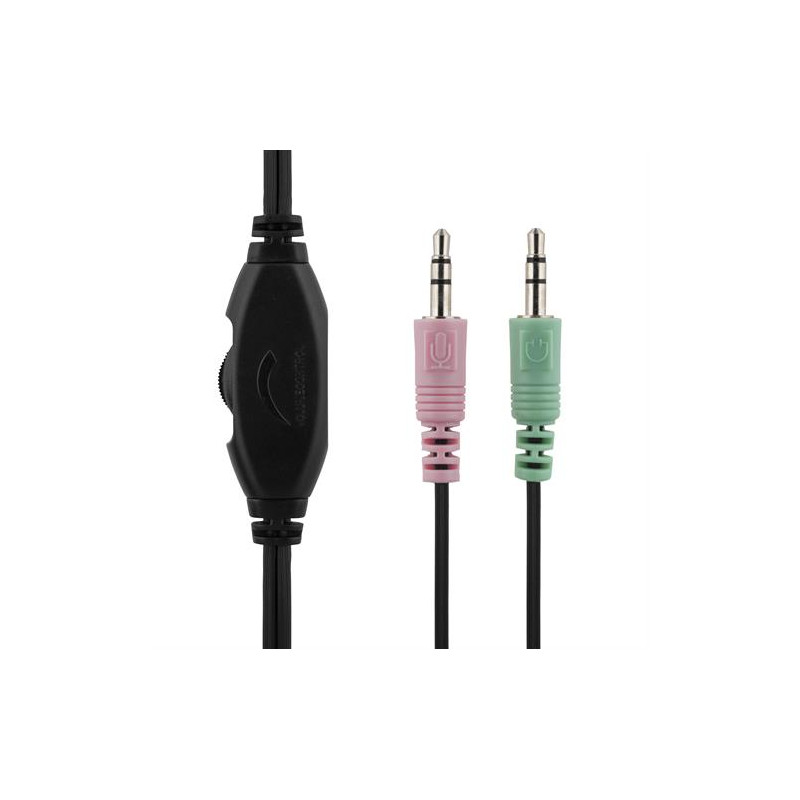 DELTACO hodesett, lukket, volumkontroll på kabelen, 2x3,5mm, 2m