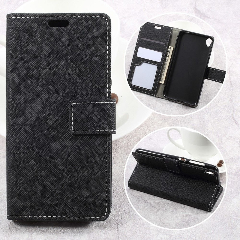 Asus Zenfone Live - Cross Texture Lommebok - cover - Sort