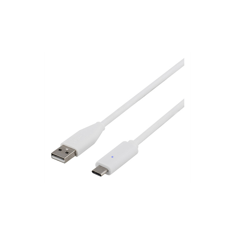 DELTACO USB 2.0 kabel, Typ C - Typ A ha, 2m, vit