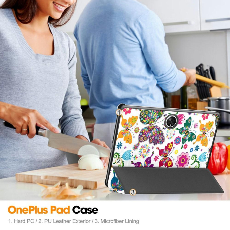 For OnePlus Pad Trifold Stand Tablet Cover Case - Butterflies