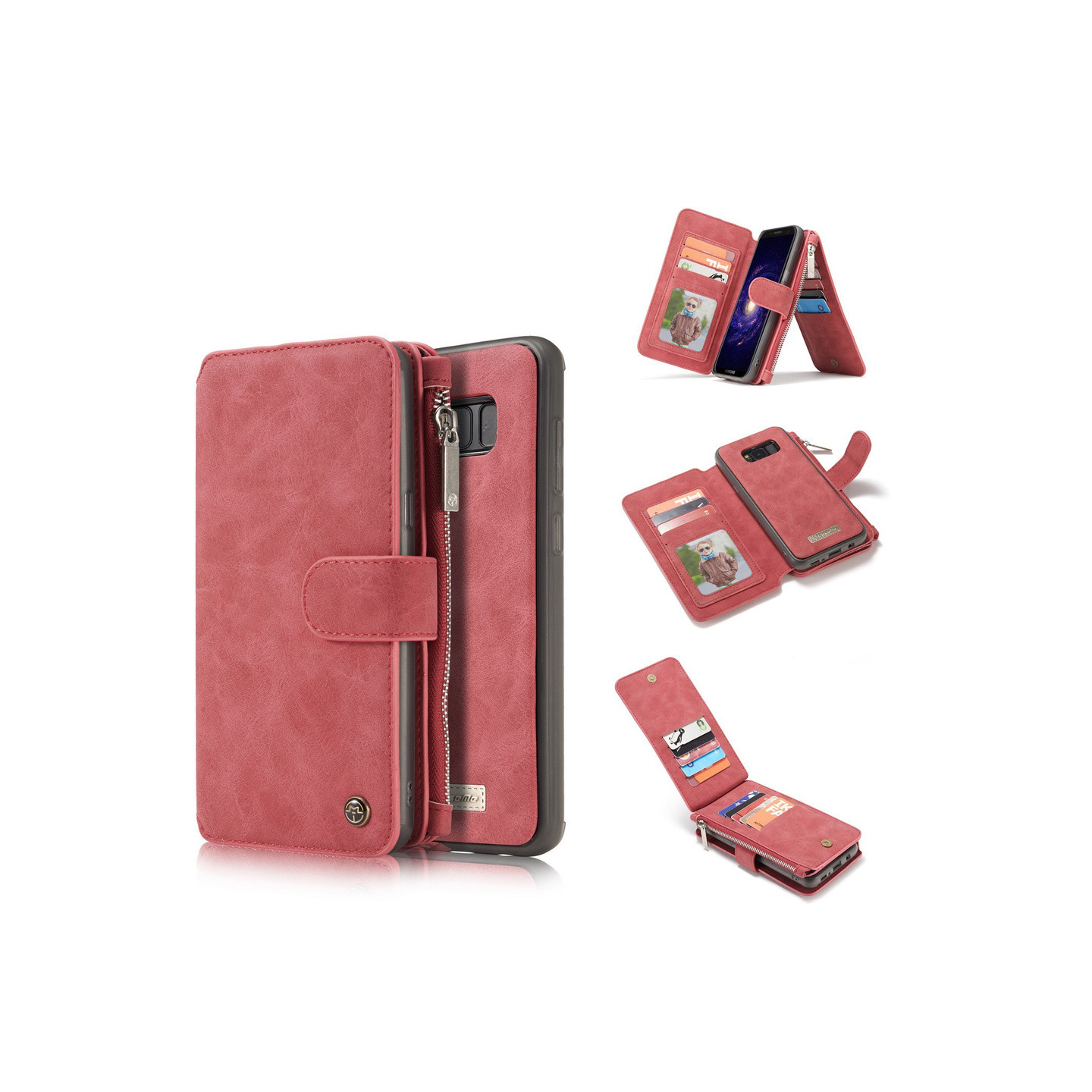 CASEME Samsung Galaxy S8 Plus Retro läder plånbokscase Red