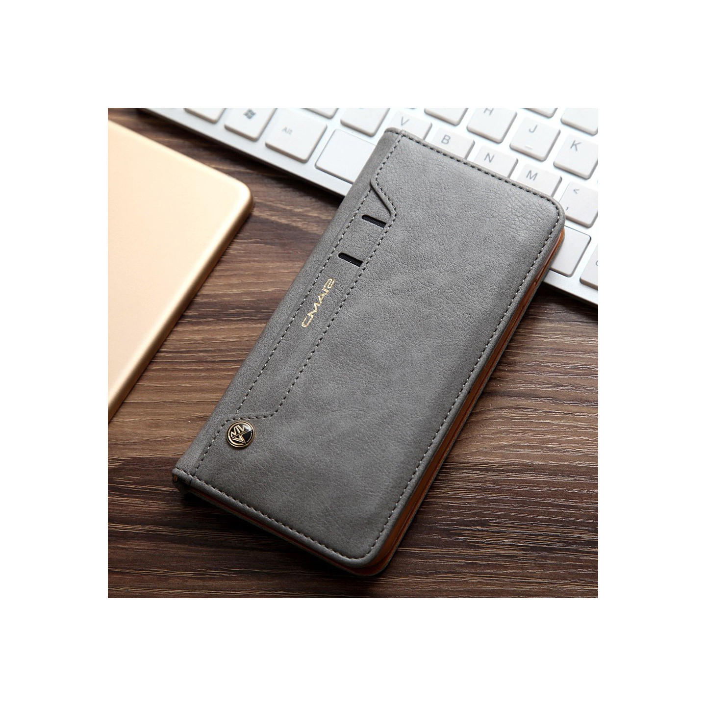 CMAI2 Litchi plånbokscase for iPhone 7 Plus - Gray