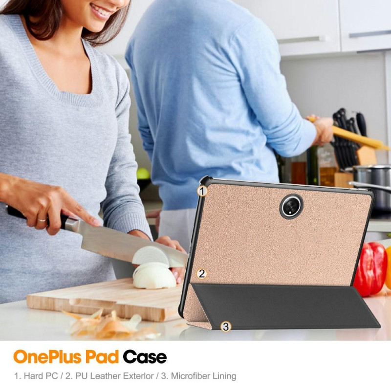 For OnePlus Pad Tri - fold Stand Wake / Sleep Cover Tablet Case - Rose Gold