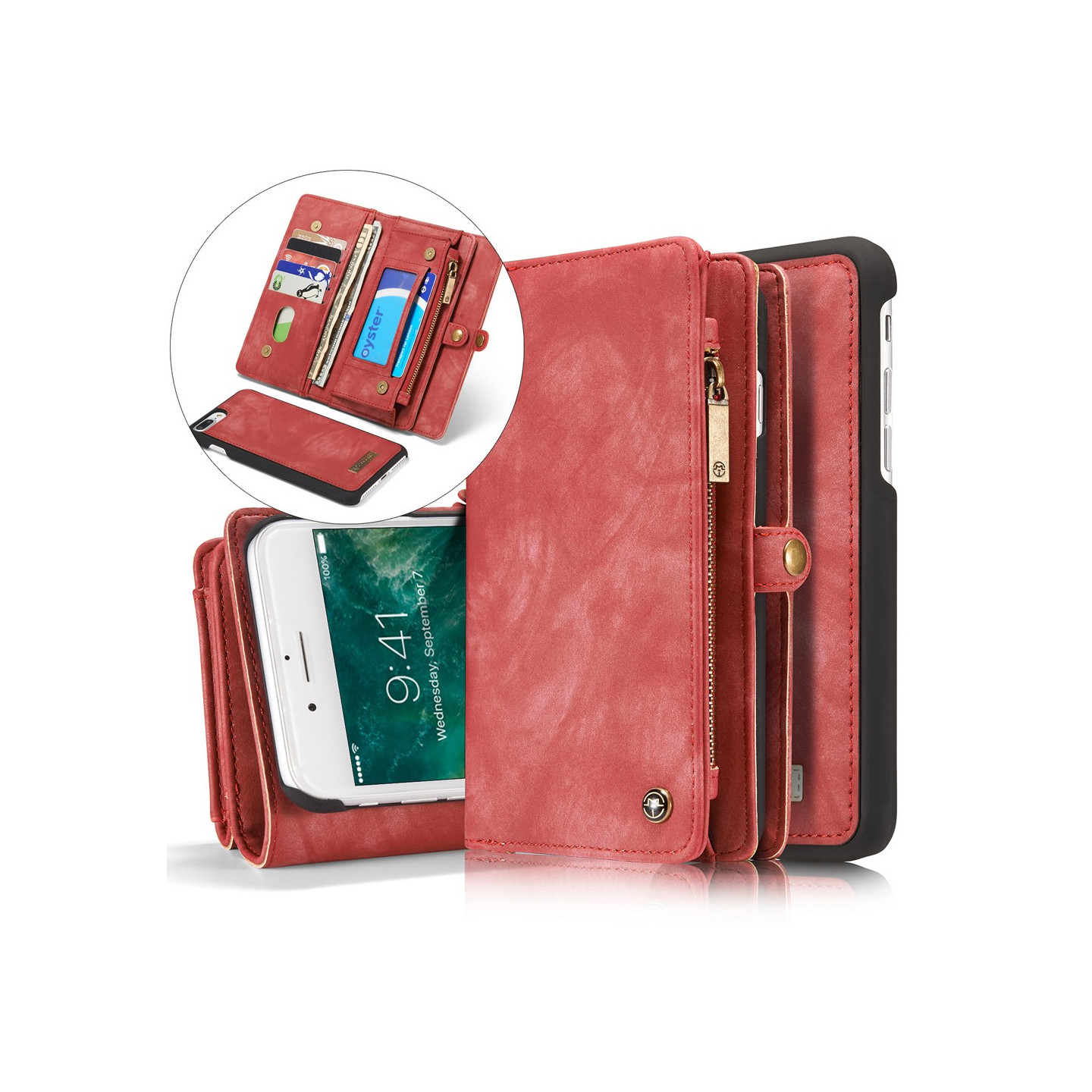 CASEME iPhone 7 Plus Retro Split Lommebok - cover I Lær - Rød