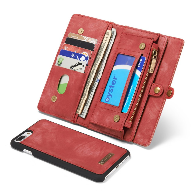 CASEME iPhone 7 Plus / 8 Plus Retro Split läder plånbokscase - Red