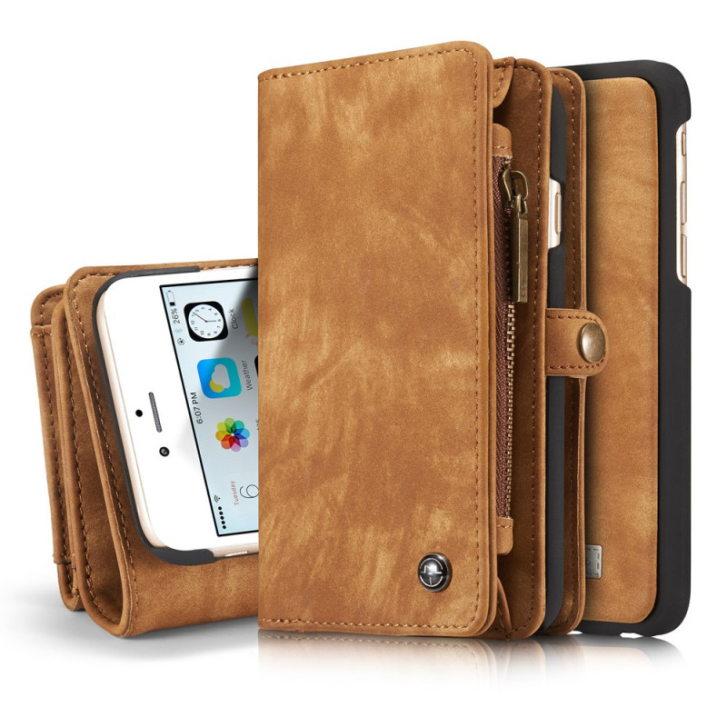 CASEME iPhone 6s 6 Retro Split läder plånbokssuojakuori - Ruskea