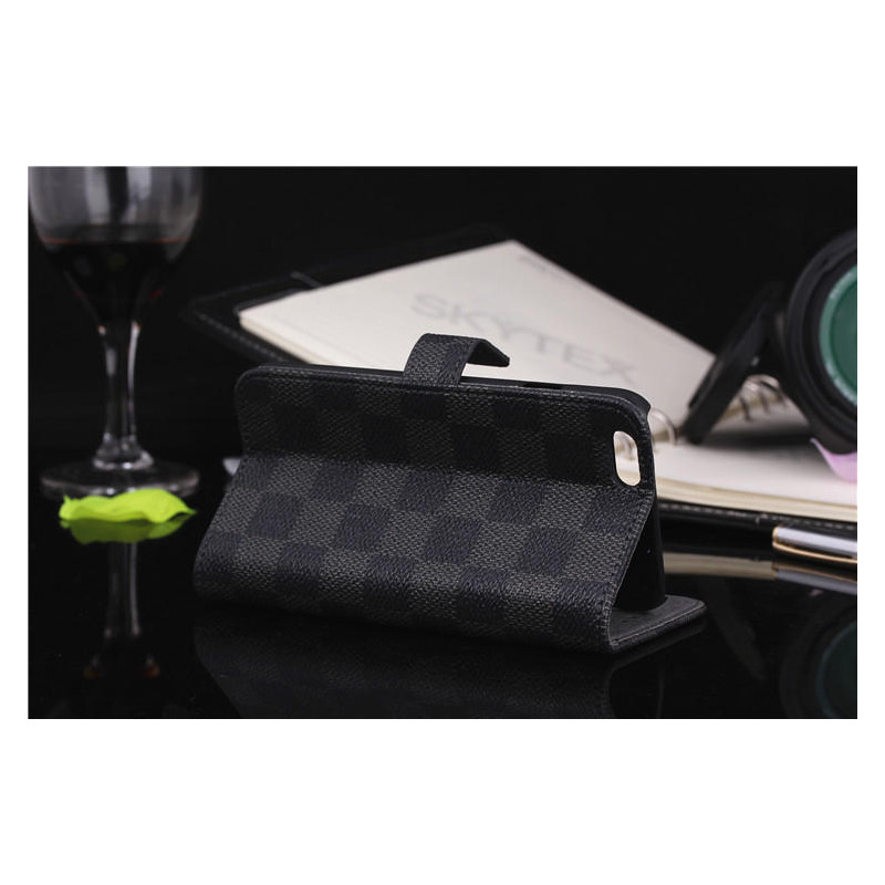 Iphone 8 / 7 Plus Lompakkokotelo Rutigt Harmaa / Musta