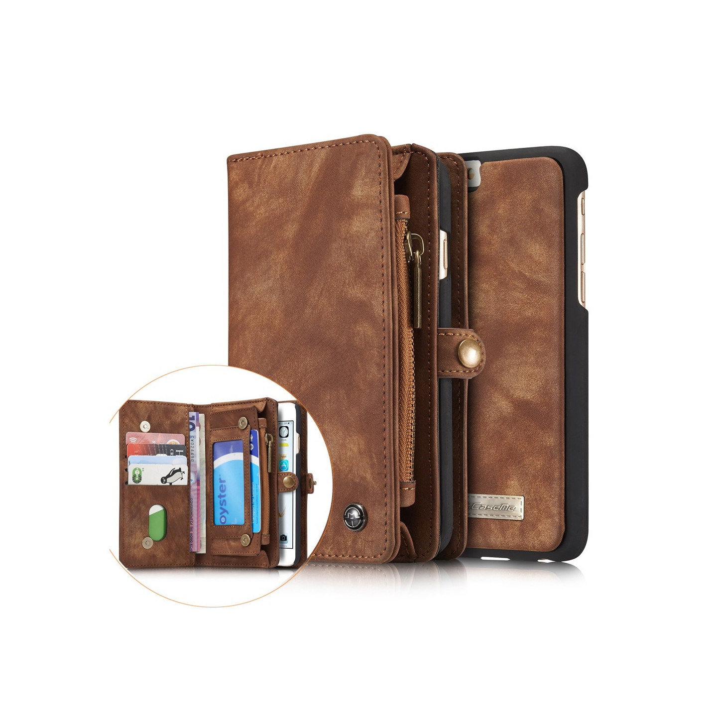 CASEME iPhone 6s 6 Retro Split läder plånbokssuojakuori - Coffee