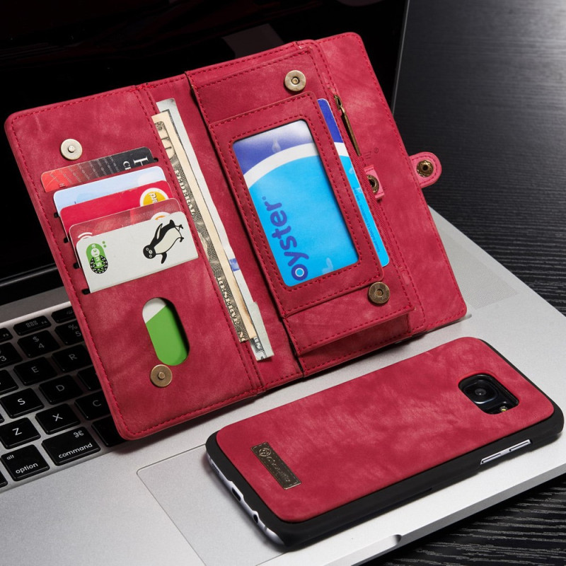 CASEME Samsung Galaxy S7 Edge Retro Lær Lommebok - deksel - Rød