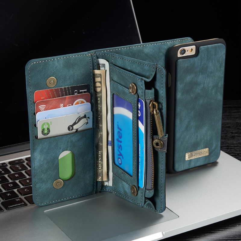 CASEME iPhone 6s 6 Retro Split läder plånbokssuojakuori - Sininen
