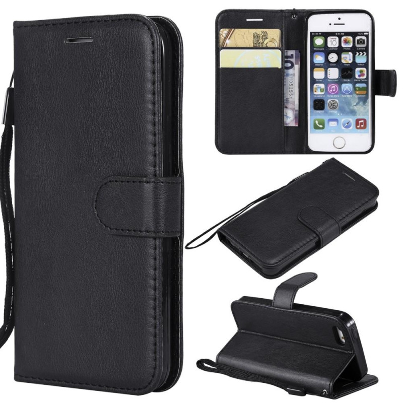Wallet Leather Stand Case for iPhone SE/5s/5 - Black