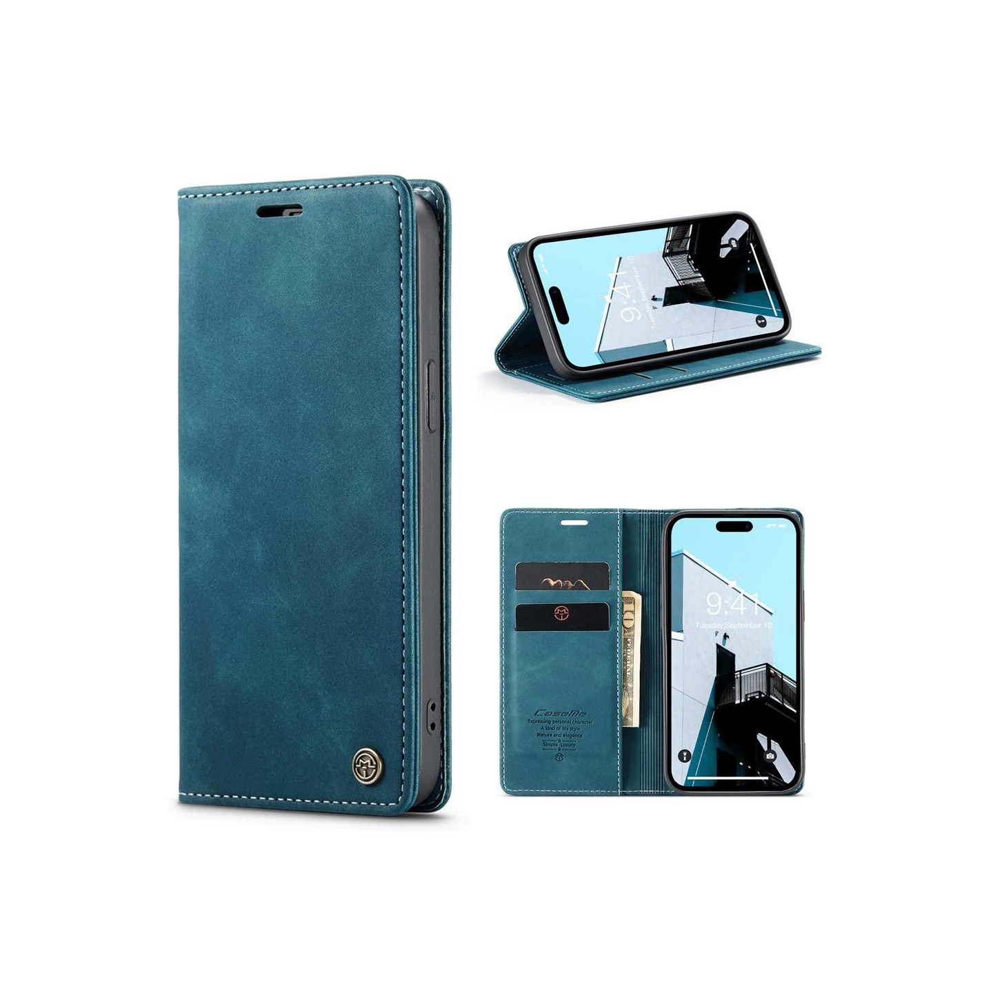 CASEME Retro Wallet Case for iPhone 15 Pro - Blue