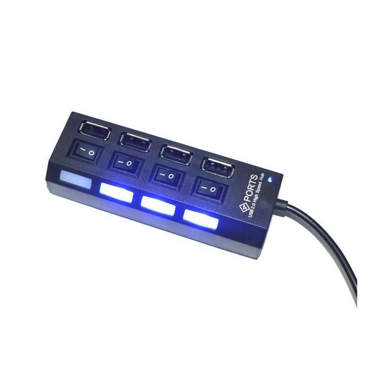 4 Ports USB Hubb 2.0 High Speed Hub On/Off Switch with LED Lampa