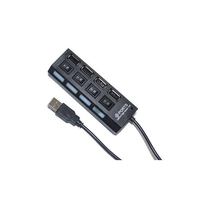 4 Ports USB Hubb 2.0 High Speed Hub On/Off Switch with LED Lampa