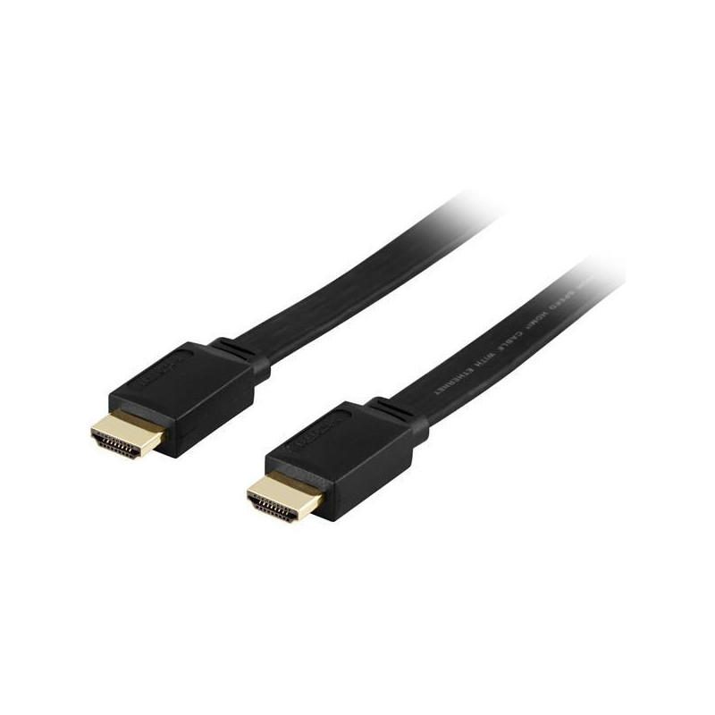DELTACO flat HDMI 1.4 - kabel, HDMI Type A ha, gullbelagt, 1m, svart
