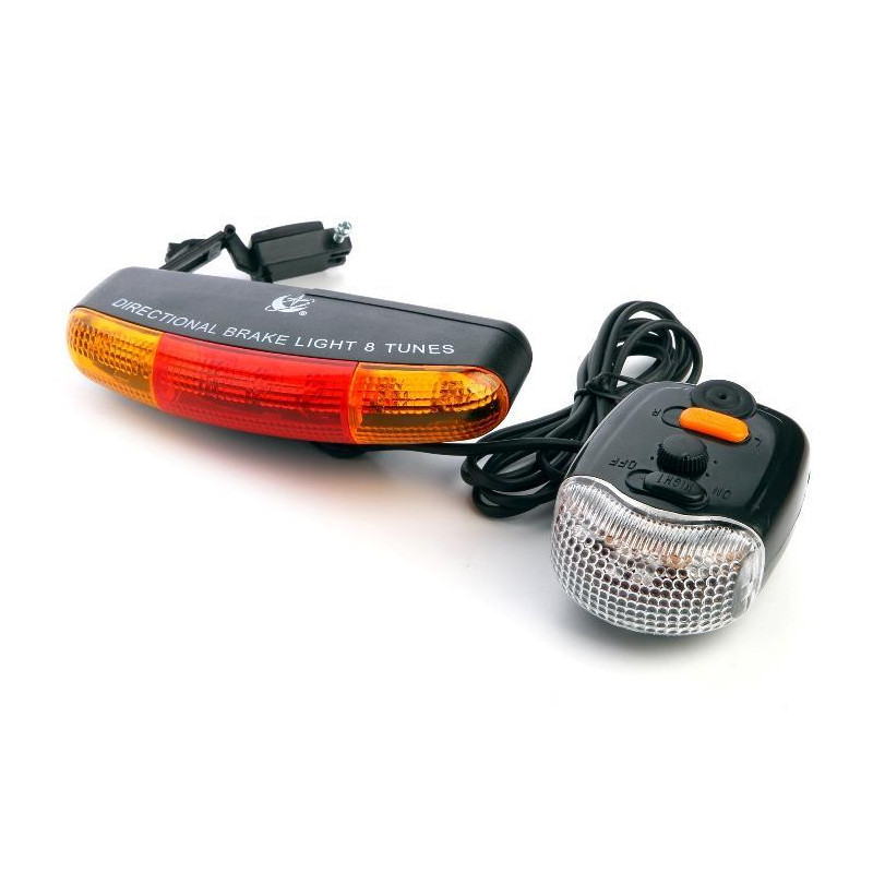 Sykkellampe med blinklys, horn og bremselys