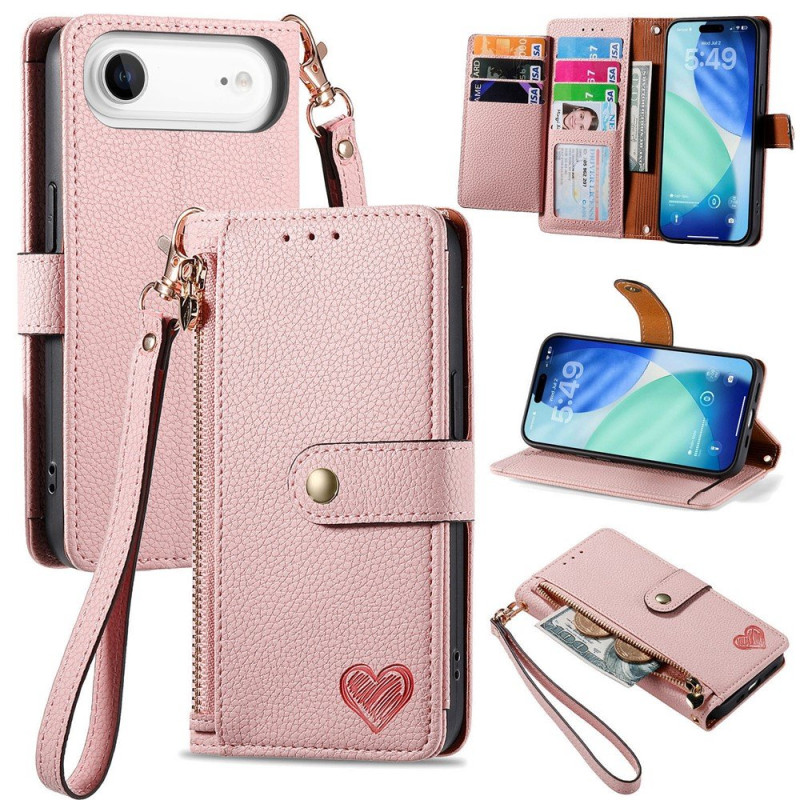 For iPhone Air Case RFID Blocking Zipper Pocket Wallet Phone Cover with Strap
