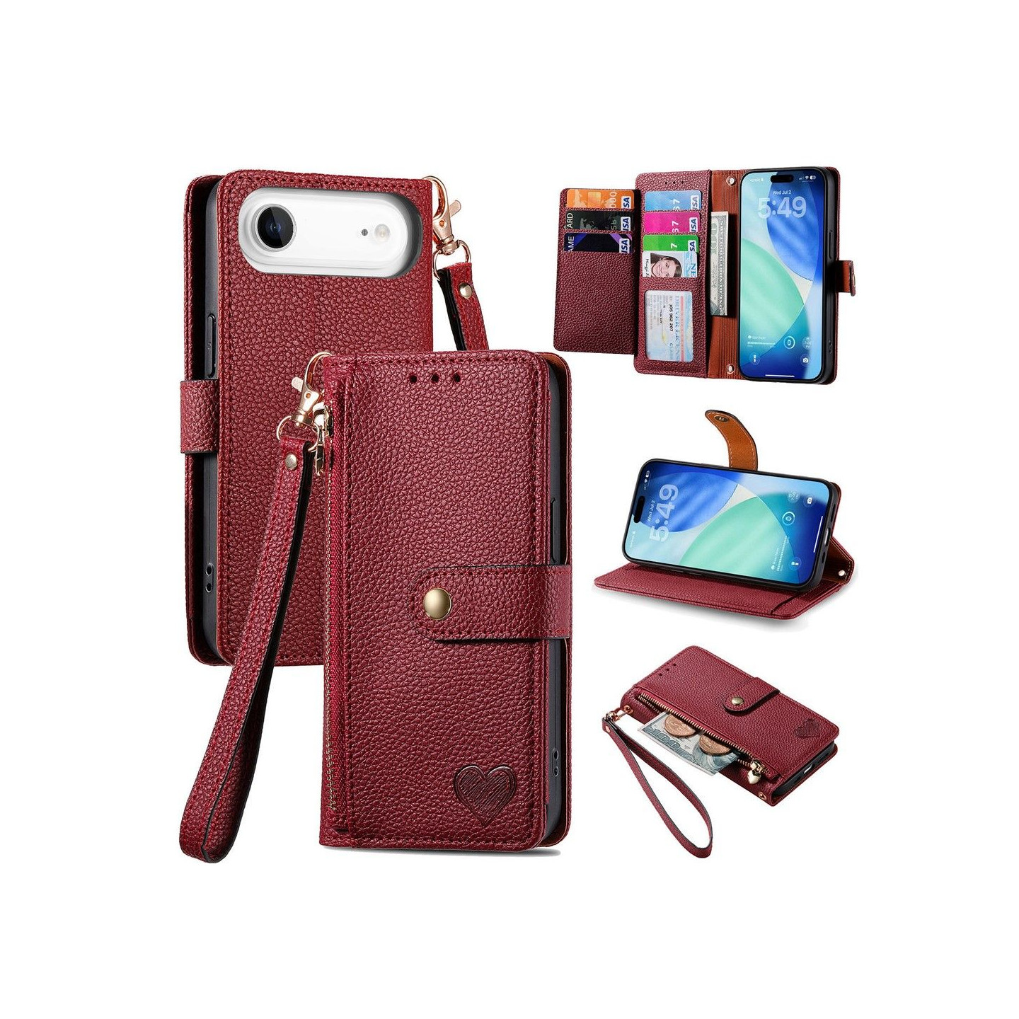 For iPhone Air Case RFID Blocking Zipper Pocket Wallet Phone Cover with Strap
