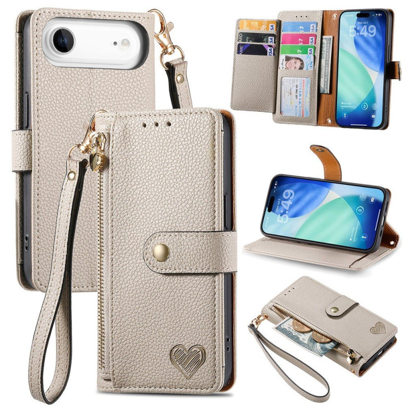 For iPhone Air Case RFID Blocking Zipper Pocket Wallet Phone Cover with Strap