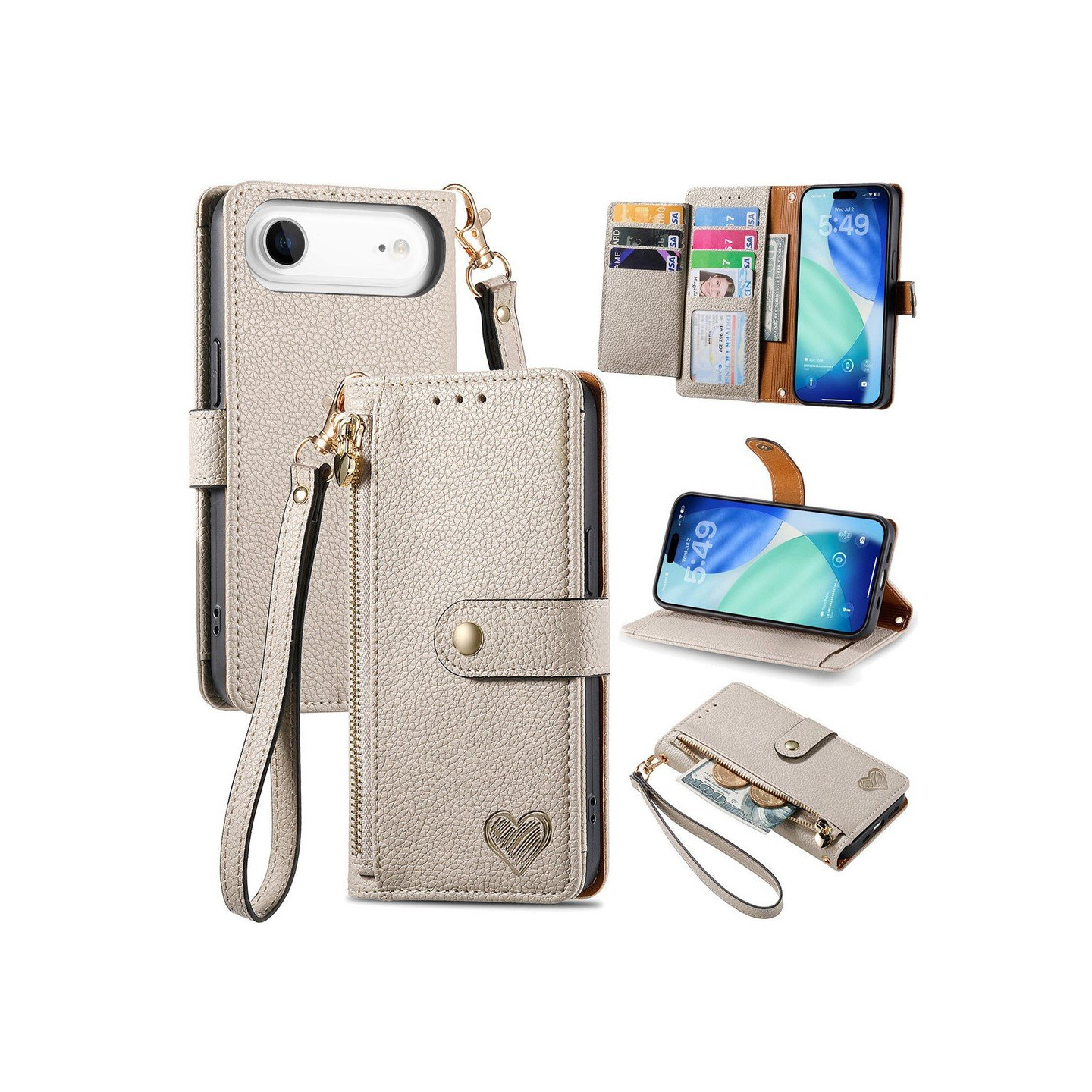 For iPhone Air Case RFID Blocking Zipper Pocket Wallet Phone Cover with Strap