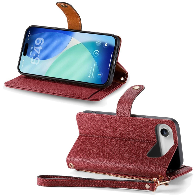 For iPhone Air Case RFID Blocking Zipper Pocket Wallet Phone Cover with Strap