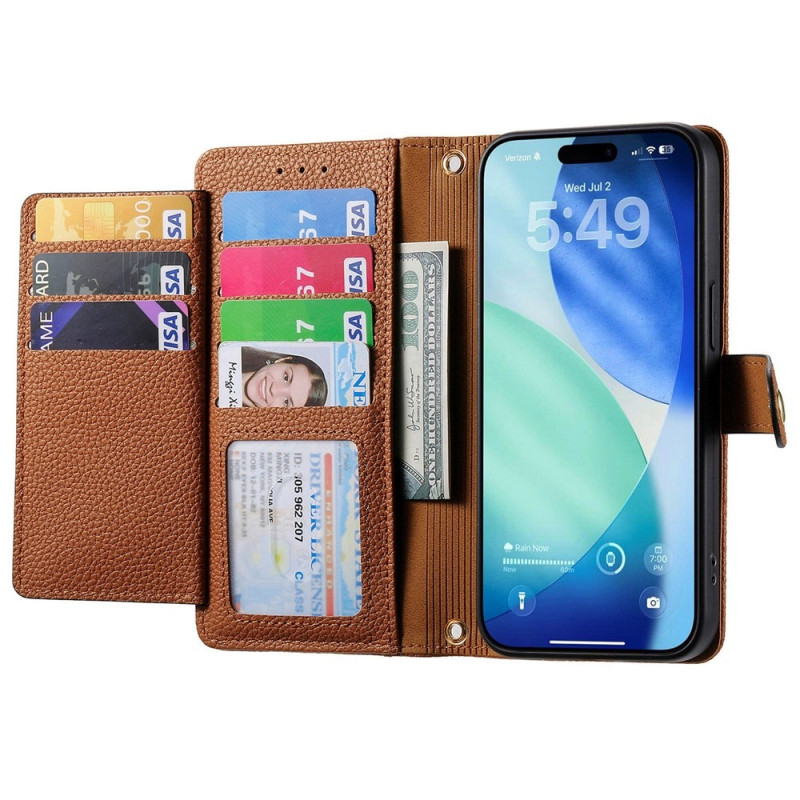 For iPhone Air Case RFID Blocking Zipper Pocket Wallet Phone Cover with Strap