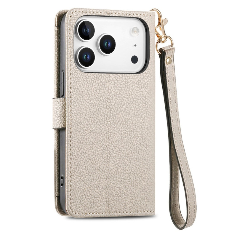 For iPhone 17 Pro Max Case RFID Blocking Zipper Pocket Wallet Phone Cover with Strap