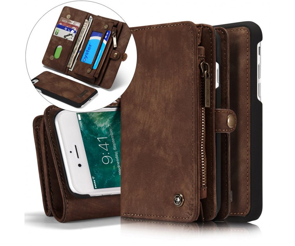 CASEME iPhone 8 / 7 / SE Retro Split läder plånboksfodral - Brun