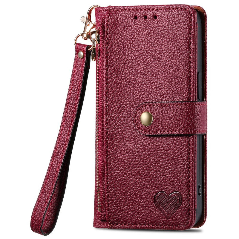 For iPhone 17 Pro Max Case RFID Blocking Zipper Pocket Wallet Phone Cover with Strap