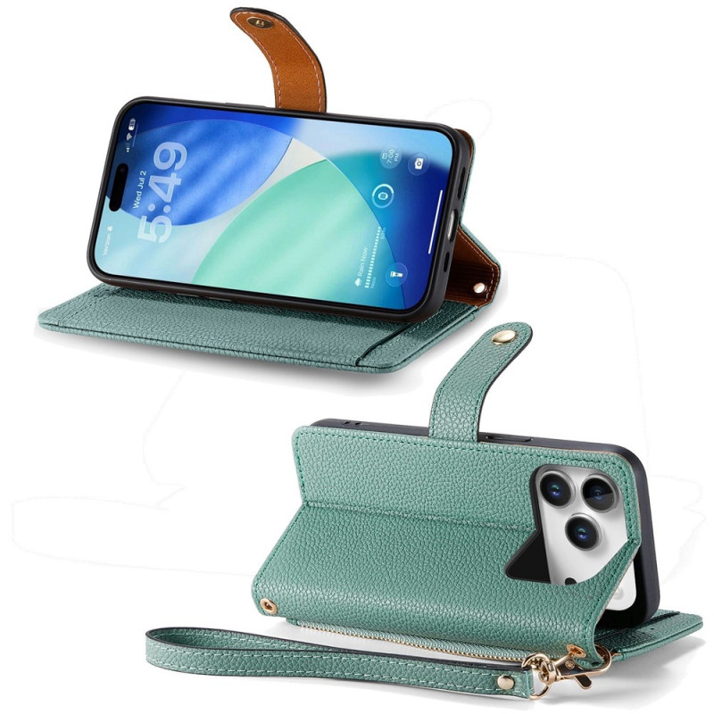 For iPhone 17 Pro Max Cover RFID-blokering Lynlåslomme Tegnebogsetui med Rem