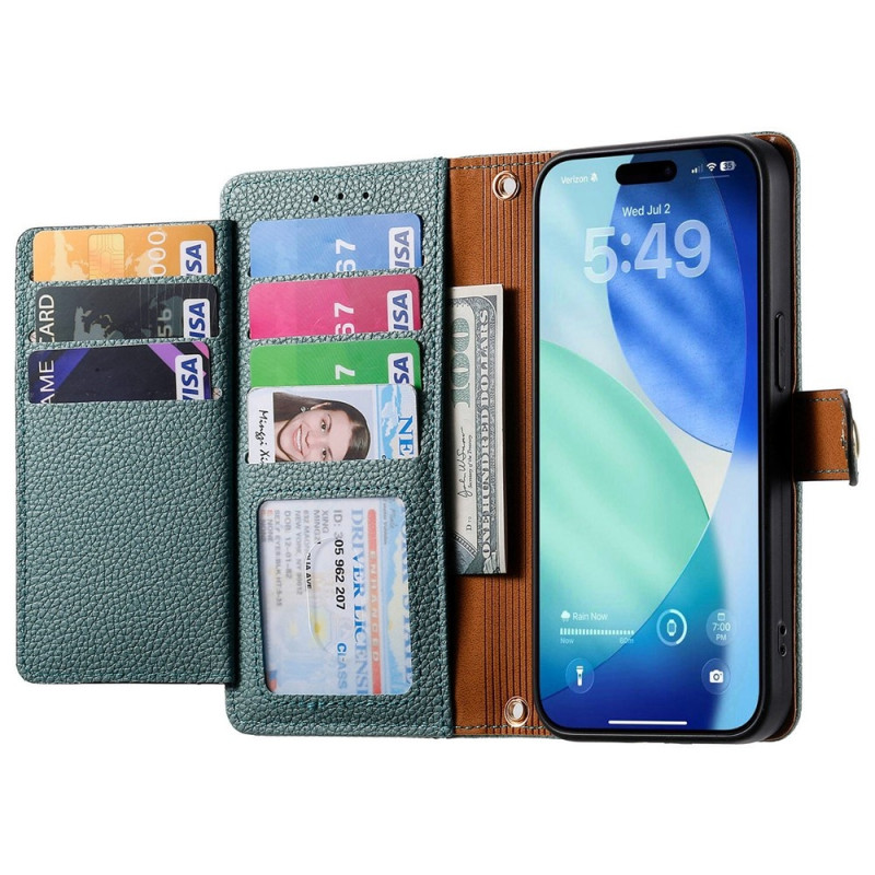 For iPhone 17 Pro Max Case RFID Blocking Zipper Pocket Wallet Phone Cover with Strap