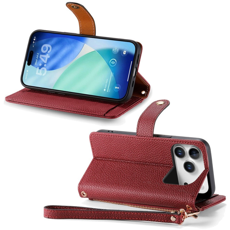 For iPhone 17 Pro Cover RFID-blokering Lynlåslomme Tegnebogsetui med Rem