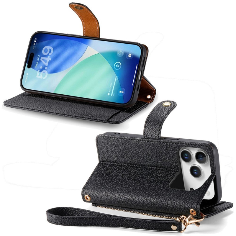 For iPhone 17 Pro Cover RFID-blokering Lynlåslomme Tegnebogsetui med Rem