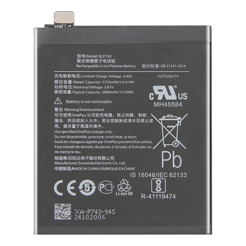 Battery For OnePlus 7T 3.87V 3725mAh Li-Polymer BLP743