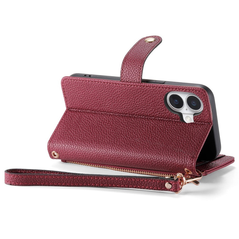 For iPhone 17 Case RFID Blocking Zipper Pocket Wallet Phone Cover with Strap