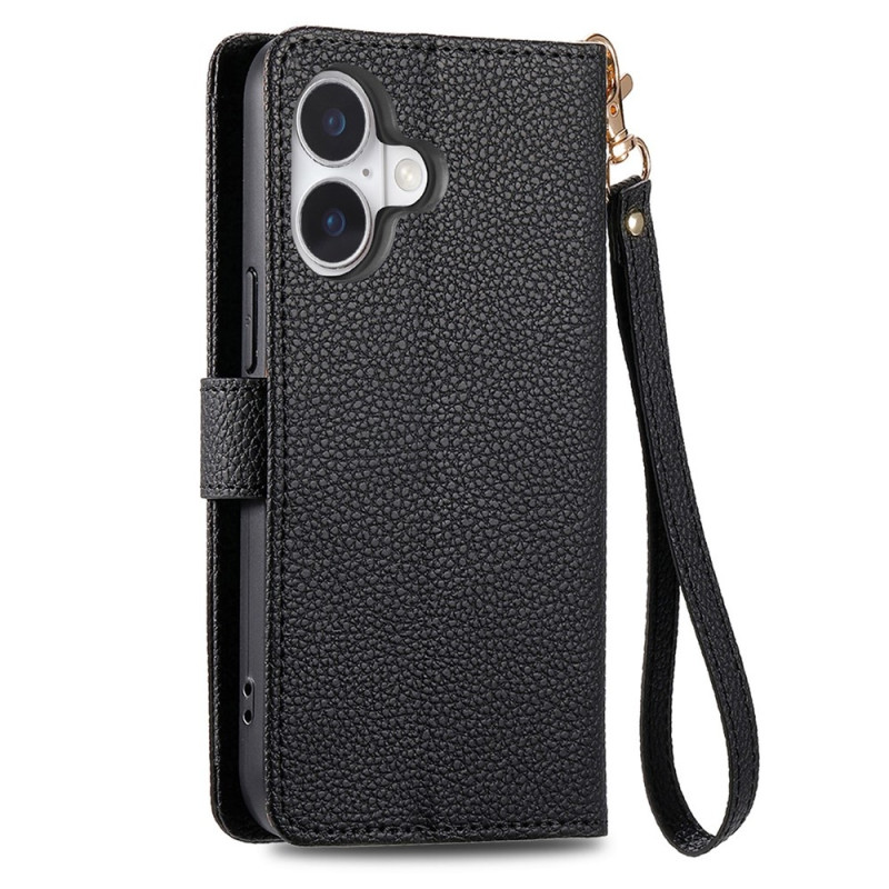 For iPhone 17 Deksel RFID-blokkering Glidelåslomme Lommebokdeksel med Stropp - Svart