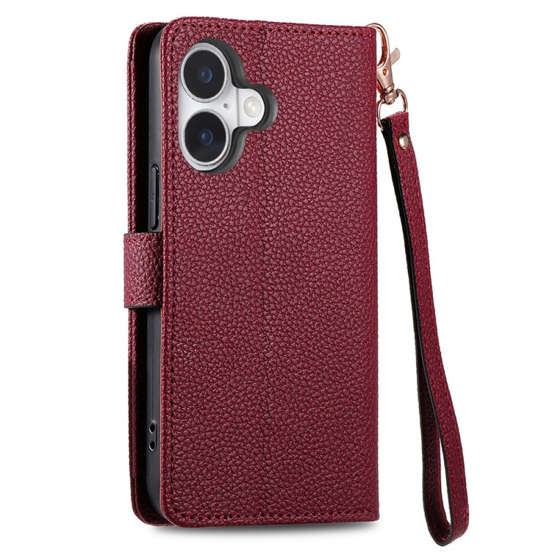 For iPhone 17 Case RFID Blocking Zipper Pocket Wallet Phone Cover with Strap