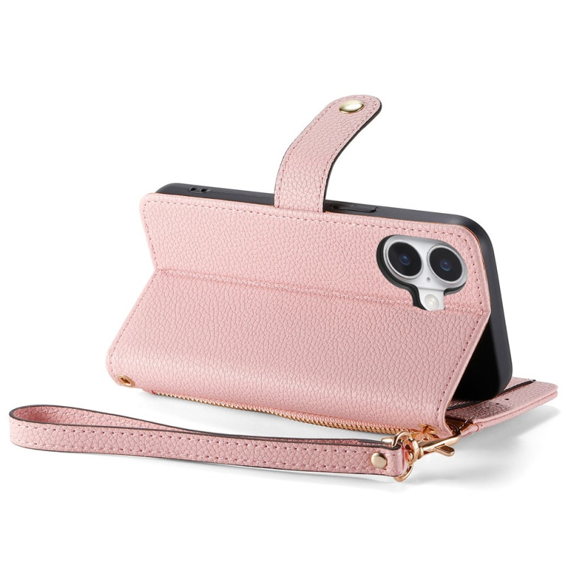 For iPhone 17 Case RFID Blocking Zipper Pocket Wallet Phone Cover with Strap