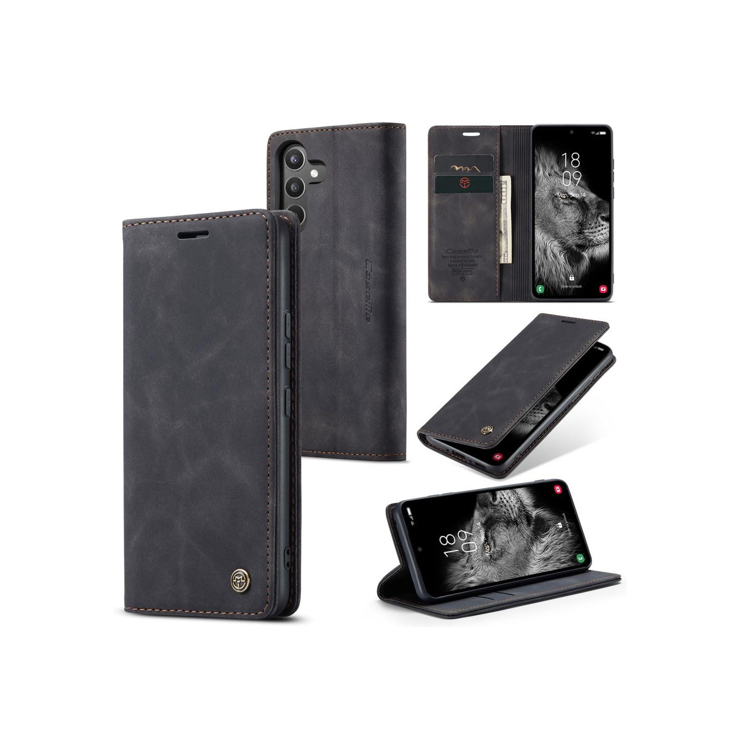 CASEME Retro Wallet Case for Samsung Galaxy A34 - Black