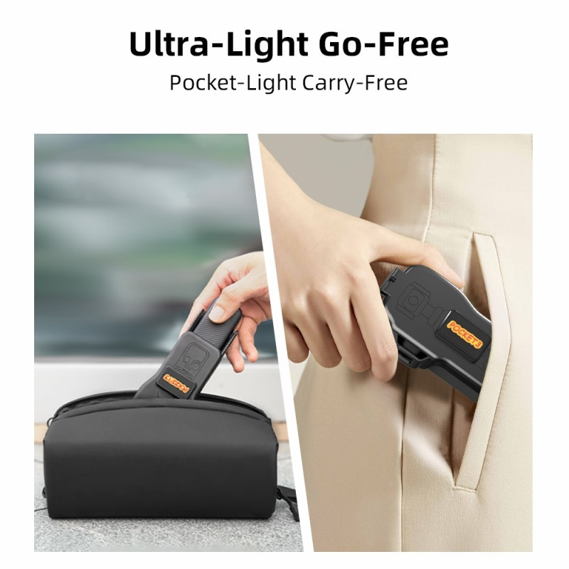 DJI Osmo Pocket 3 -suojakotelo, jossa on käännettävä kameransuoja ja hihna