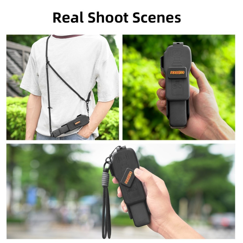 Deksel til DJI Osmo Pocket 3 med beskyttelsesdeksel og stropp som kan vippes opp